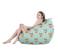 Treer Funda de Puff Sin Relleno con Estampado Navideño para Adulto y Niños, Puff Pera para Salón, Terraza, Jardin, Bean Bag Sofá Sillon Puf Perezoso Suave y Confortable (Renos,60x75cm)