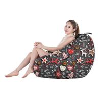 Treer Funda de Puff Sin Relleno con Estampado Navideño para Adulto y Niños, Puff Pera para Salón, Terraza, Jardin, Bean Bag Sofá Sillon Puf Perezoso Suave y Confortable (Gris Oscuro,90x110cm)