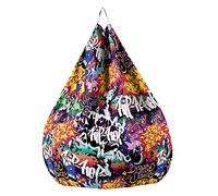 Treer Funda de Puff Sin Relleno para Adulto y Niños Bolsa de Frijoles con Patrón de Hip Hop Graffiti Vistoso Funda de Puff Pera Sofá Perezoso para Guardar Juguetes de Peluche (90x110cm,Estilo C)