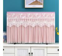 Treer Funda de TV de Encaje para Interiores,Cubierta Antipolvo Decorativa Para Monitor, Funda de Encaje a Prueba de Polvo con Banda Elástica, para 35 a 75 Pulgadas (Rosa claro,55 pulgadas)