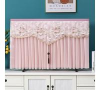 Treer Funda de TV de Encaje para Interiores,Cubierta Antipolvo Decorativa Para Monitor, Funda de Encaje a Prueba de Polvo con Banda Elástica, para 35 a 75 Pulgadas (Rosa,75 pulgadas)