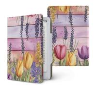 Treer Funda Kindle, Compatible con 6-6,8” Kindle Paperwhite Funda para Pocketbook & E-Book Reader, Reposo/Despertar Automático, Cierre Magnético, Universal (Tulipanes Rosa-Púrpura)