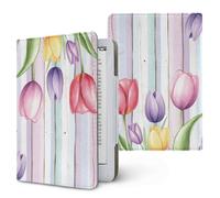 Treer Funda Kindle, Compatible con 6-6,8” Kindle Paperwhite Funda para Pocketbook & E-Book Reader, Reposo/Despertar Automático, Cierre Magnético, Universal (Tulipanes Rosas)