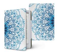 Treer Funda Kindle, Compatible con 6,8-7” Kindle Paperwhite Funda para Pocketbook E-Book Reader, con Kindle Oasis 3, Reposo/Despertar Automático, Cierre Magnético | Mandala (Azul Blanco,1)