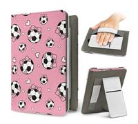 Treer Funda Kindle Compatible con 6,8”-7” Kindle Paperwhite, Funda para Pocketbook Impresión Futbol, E-Book Reader, Universal, Reposo/Despertar Automático,Soporte Plegable (Rosa,7 Inch)