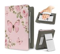 Treer Funda Kindle Compatible con 6,8”-7” Kindle Paperwhite, Funda para Pocketbook Impresión Mariposa, E-Book Reader, Universal, Reposo/Despertar Automático, Soporte Plegable (Rosa 1)