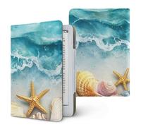 Treer Funda Kindle Compatible con 6.8-7”Kindle Paperwhite, Impresión de Playa Funda para Pocketbook, E-Book Reader, Universal, Reposo/Despertar Automático, Cierre Magnético (Olas)