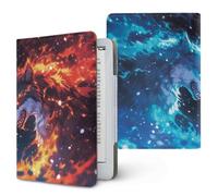 Treer Funda Kindle Compatible con 6.8-7”Kindle Paperwhite, Impresión Lobo Funda para Signature Edition 11/12, Reposo/Despertar Automático, Cierre Magnético, Soporte Plegable (Agua y Fuego)