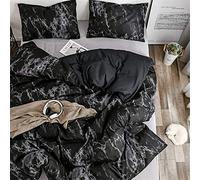 Treer Funda Nordica Cama 105 - Microfibra Mármol Juego de Funda Edredon 180x220 cm 3 Piezas con 1 Funda Nórdica + 2 Funda de Almohada 50x75cm, Moderna Estampado con Cremallera (Mármol Negro)