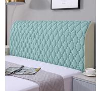 Treer Funda para Cabecero Elástica, Protector de Cabecera de Cama a Prueba de Polvo, Color Sólido Espesar Protectora para Cabecero de Cama Todo Incluido (Geometría Verde,120cm)