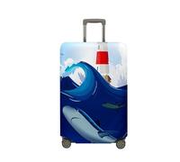 Treer Funda para Maletas,Elástica Funda Maleta,Luggage Cover con Cremallera,Cubierta Equipaje de Viaje de 18-32 Pulgadas,Estampa de Tiburón Trolley Case Funda de Anti-Polvo (XL,Olas)