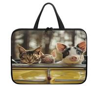 Treer Funda Portatil 10-17 Pulgadas, Lindo Patrón de Cerdo Maletin Portatil Impermeable, Funda Ordenador Portátil, Laptop Case para Unisexo, Fundas para Portátiles con Asa (Gatito 2,12 Pulgadas)