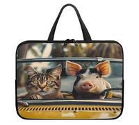 Treer Funda Portatil 10-17 Pulgadas, Lindo Patrón de Cerdo Maletin Portatil Impermeable, Funda Ordenador Portátil, Laptop Case para Unisexo, Fundas para Portátiles con Asa (Gatito 1,10 Pulgadas)