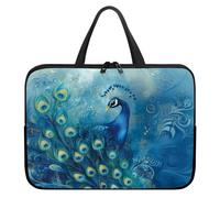 Treer Funda Portatil Estampado de Pavo Real, 10-17 Pulgadas Maletin Portatil Impermeable, Funda Ordenador Portátil, Laptop Case para Unisexo, Fundas para Portátiles con Asa (Azul 2,13 Pulgadas)