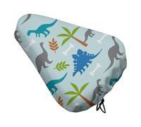 Treer Funda Sillin Bicicleta, 3D Huella de Dinosaurio Cubre Cojín del Asiento de Bicicleta Funda Antipolvo Protector para Cojines,Elástico Cubierta de Asiento para Bici Estatica (Azul,2 Piezas)