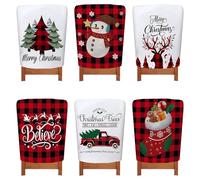 Treer Fundas para Sillas de Navidad 6 Piezas, Fundas de Sillas de Comedor para Navidad Decoración Protector de Respaldo Extraíble para Fiesta de Vacaciones (6 Piezas,Tablero de ajedrez)