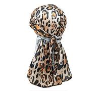 Treer Hombres Mujers Durag de Seda con Cola Larga, Sedoso Hip Hop Turbante Estampado Leopardo para Danza Callejera, Ciclismo al Aire Libre y Decoración Diaria (Naranja,100cm)