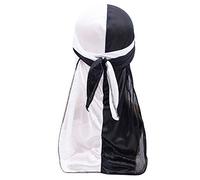 Treer Hombres Mujers Durag de Seda con Cola Larga, Sedoso y Suave Hip Hop Turbante Bicolor para Danza Callejera, Ciclismo al Aire Libre y Decoración Diaria (Blanco + Negro,100cm)