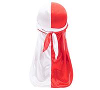 Treer Hombres Mujers Durag de Seda con Cola Larga, Sedoso y Suave Hip Hop Turbante Bicolor para Danza Callejera, Ciclismo al Aire Libre y Decoración Diaria (Blanco + Rojo,100cm)
