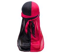Treer Hombres Mujers Durag de Seda con Cola Larga, Sedoso y Suave Hip Hop Turbante Bicolor para Danza Callejera, Ciclismo al Aire Libre y Decoración Diaria (Vino Tinto + Negro,100cm)