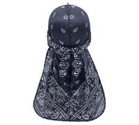 Treer Hombres Mujers Seda Turbante de Cola Larga Durag, Sombrero Bandana Estampado Paisley Suave para Danza Callejera, Ciclismo al Aire Libre y Decoración Diaria (Azul Oscuro,100cm)
