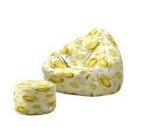 Treer Impresión de Frutas Funda Puff Pera Salon sin Relleno, Cojín Puff Pera Bean Bag con Reposapies Bolsa de Frijol con Cremallera para Interior, Exterior, Oficina, Salón (Dorado,130x150+20x30cm)