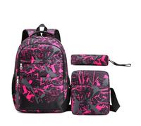 Treer Juego de 3 Mochila Escolar, Graffiti Negro Mochila Impermeables con Bolsas de Almuerzo y Bolsas para Lápices, Mochilas de Camping para Viajar (Negro Rosa,One Size)