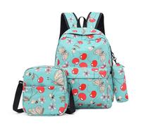 Treer Juego de 3 Mochila Escolar, Impresión 3D Mochila Impermeables con Bolsas de Almuerzo y Bolsas para Lápices, Mochilas de Camping para Viajar (Cereza Verde,One Size)