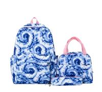 Treer Juego de 3 Mochila Escolar, Impresión 3D Mochila Impermeables con Bolsas de Almuerzo y Bolsas para Lápices, Mochilas de Camping para Viajar (Azul Tie Dye 2,One Size)