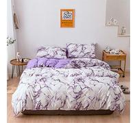 Treer Juego de Ropa de Cama 150/160cm/200X200cm Patrón de Roca Novedad Funda de Almohada 3 Piezas, Cama Matrimonial Confortable para Cama Funda de edredón King (Cama 150/160cm,Mármol - Morado)