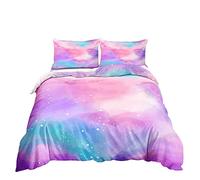 Treer Juego de Ropa de Cama, 3D Arcoíris Impresión Microfibra Juego de Fundas de Edredón Reversible Incluye Funda Nórdica y Funda de Almohada para Familiar y Infantil (150x200cm,Cielo Púrpura)