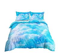 Treer Juego de Ropa de Cama, 3D Arcoíris Impresión Microfibra Juego de Fundas de Edredón Reversible Incluye Funda Nórdica y Funda de Almohada para Familiar y Infantil (150x200cm,Estrella Azul)