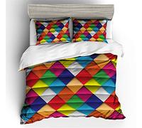 Treer Juego de Ropa de Cama, 3D Geométrico Impresión Microfibra Juego de Fundas de Edredón Incluye Funda Nórdica y Funda de Almohada Anti-ácaro (220x230cm,Rombo de Color)