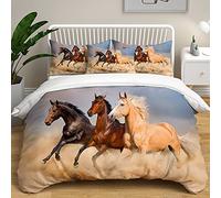 Treer Juego de Ropa de Cama con Funda de Edredón 3 Piezas Cama 90/135/150 Fundas Edredón Nórdica de Poliéster con 2 Fundas de Almohada - 3D Caballo (Caballo castaño,Cama 150/160cm 220x240cm)