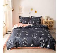 Treer Juego de Ropa de Cama con Funda de Edredón, Funda de Almohada y Sábana Nórdico Estilo Estampado 4 Piezas Juego de Ropa de Cama para Individual/Matrimonio (Pata de Gato Blanco,220x240cm)