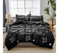 Treer Juego de Ropa de Cama de 3 Piezas, Microfibra Suave Transpirable Juego de Fundas Edredón con 1 Funda Nórdica + 2 Funda de Almohada Estilo Animal (Perro Negro,200x200cm)