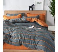 Treer Juego de Ropa de Cama de 3 Piezas, Microfibra Suave Transpirable Moderno Tartán Juego de Fundas Edredón con 1 Funda Nórdica + 2 Funda de Almohada (Naranja Gris,Cama 135/140-180x220cm)