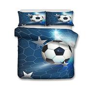 Treer Juego de Ropa de Cama, Fútbol 3D 3 Piezas Cómodo Microfibra Anti Decoloración Funda Nórdica de Edredón y 2 Fundas de Almohada 50x75cm (135x200cm,Cinco Estrellas)