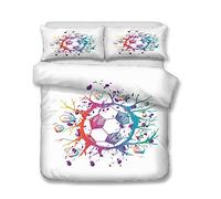Treer Juego de Ropa de Cama, Fútbol 3D 3 Piezas Cómodo Microfibra Anti Decoloración Funda Nórdica de Edredón y 2 Fundas de Almohada 50x75cm (200x200cm,Fútbol Azul)