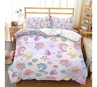 Treer Juego de Ropa de Cama, Kawaii Dibujos Animados Microfibra Juego de Fundas de Edredón Reversible Incluye Funda Nórdica y Funda de Almohada para Familiar y Infantil (150x200cm,Hipocampo)