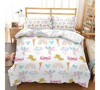 Treer Juego de Ropa de Cama, Kawaii Dibujos Animados Microfibra Juego de Fundas de Edredón Reversible Incluye Funda Nórdica y Funda de Almohada para Familiar y Infantil (180x220cm,Nube De Unicornio)