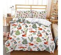 Treer Juego de Ropa de Cama, Kawaii Dibujos Animados Microfibra Juego de Fundas de Edredón Reversible Incluye Funda Nórdica y Funda de Almohada para Familiar y Infantil (180x220cm,Hongo Zorro)