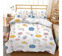 Treer Juego de Ropa de Cama, Kawaii Dibujos Animados Microfibra Juego de Fundas de Edredón Reversible Incluye Funda Nórdica y Funda de Almohada para Familiar y Infantil (180x220cm,Estrella Cohete)