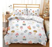Treer Juego de Ropa de Cama, Kawaii Dibujos Animados Microfibra Juego de Fundas de Edredón Reversible Incluye Funda Nórdica y Funda de Almohada para Familiar y Infantil (150x200cm,Helado)