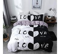 Treer Juego de Ropa de Cama, Microfibra Suave Transpirable Estilo Nórdico Pareja Juego de Fundas Edredón con 1 Funda Nórdica + 1/2 Funda de Almohada (Amor Blanco Negro,150x200cm)