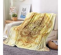 Treer Mandalas Manta de Franela, Suave Manta Cubierta de Cama Multifuncional Manta de Felpa para Sofá, Cama, Viajes, Adultos, Niños (150x200cm,Dorado)