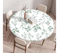 Treer Mantel Redondo Antimanchas Impresión de Hojas Verdes, Mantel Mesa Redonda con Ajustable Borde Elástico, Reutilizable Lavable Manteles de Mesa para Picnic Comedor Cena (Ramas Hojas,100cm)