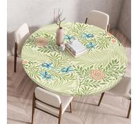 Treer Mantel Redondo Antimanchas, Mantel Mesa Redonda con Ajustable Borde Elástico, Nuevas Flores de Estilo Chino Manteles de Mesa, Lavable Manteles para Picnic Comedor Cena (130CM,Verde Chiaro)