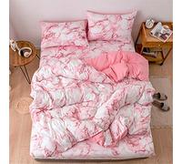 Treer Mármol Juego de Ropa de Cama, Microfibra Suave Transpirable Estilo Nórdico Pareja Niños Niña Juego de Fundas Edredón con 1 Funda Nórdica + 1/2 Funda de Almohada (Mármol Rosa,150x200cm)