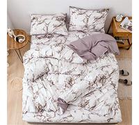 Treer Mármol Juego de Ropa de Cama, Microfibra Suave Transpirable Estilo Nórdico Pareja Niños Niña Juego de Fundas Edredón con 1 Funda Nórdica + 1/2 Funda de Almohada (Mármol Marrón,150x200cm)